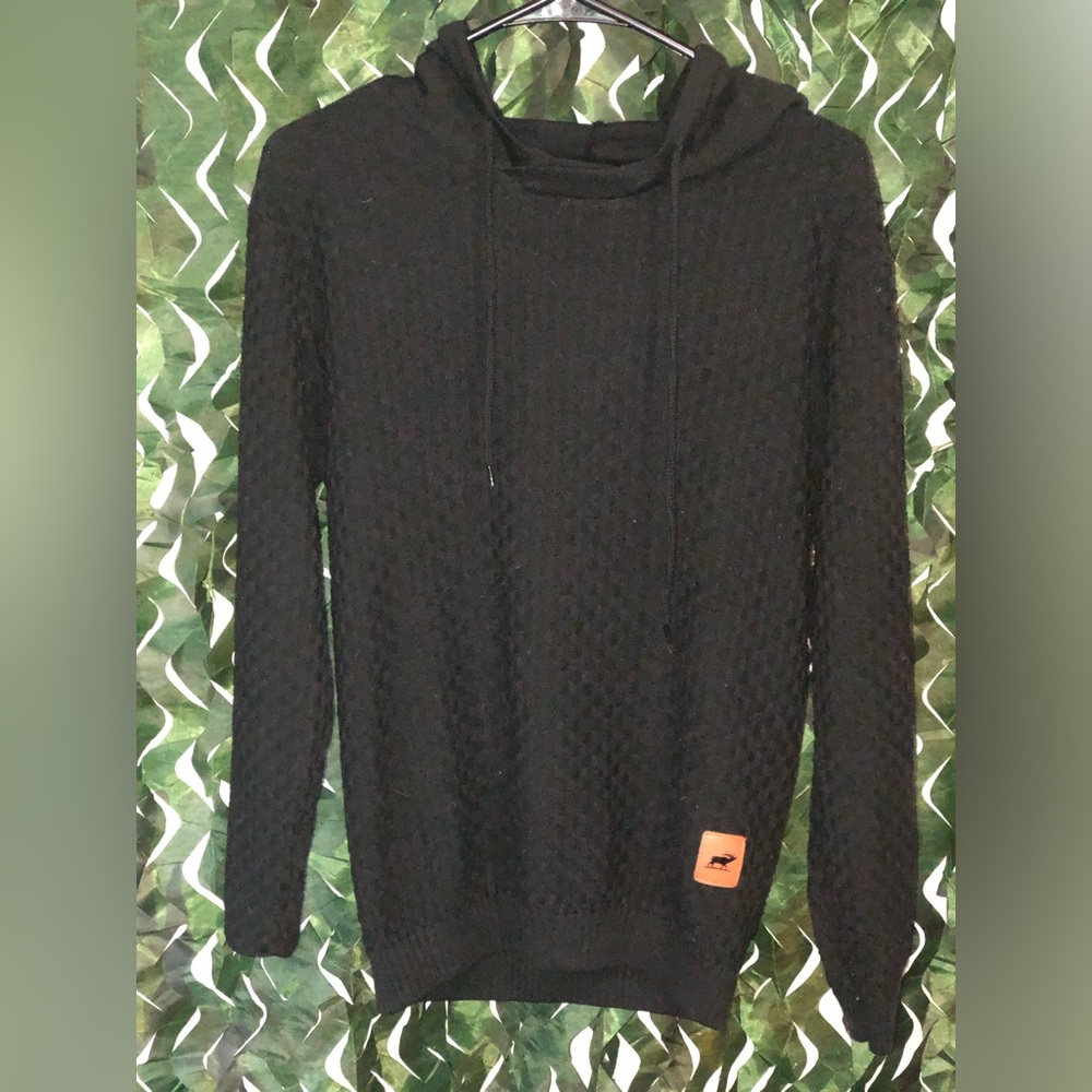 Waffle Knit Black Hooded Sweater